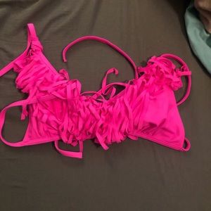 Hot pink fringe triangle bikini top